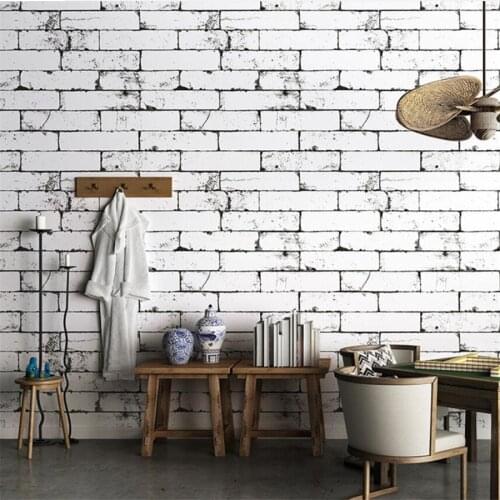Retro white brick pattern wallpaper living room background wall обои homestay net red restaurant hotel milk tea shop wallpaper