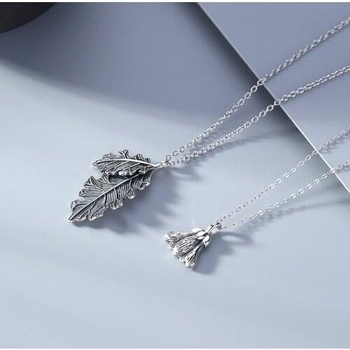 Genuine 925 Sterling Silver Necklace Clavicle Necklace Oak Leaf and Kapok Chain Pendant Necklaces for Couples Fine Jewelry