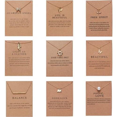 12 Styles Necklace With Card Pendant Necklace Charm Message Card Birthday Gift For Women Girl