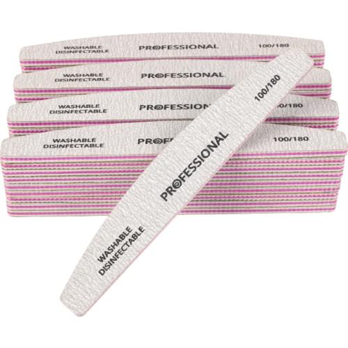 25Pcs Nail File 100/180 Sanding Sandpaper Buffer Block Nail Polishing nagelvijl Washable Curved Manicure Salon Nail Care Tools