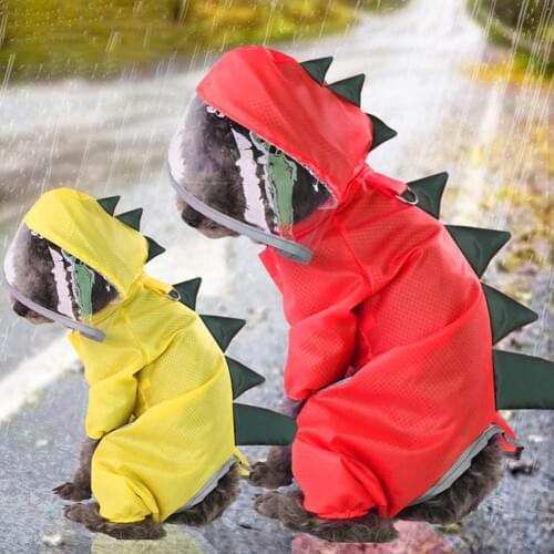 Dinosaur Style Raincoat For Pet Dogs Cat Raincoat Cute Dinosaur Jacket Rainwear Waterproof 4-Legs Hooded Coat S-XXL Pet Clothes