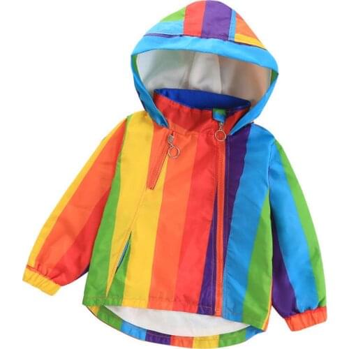 Baby Boys Girls Rainbow Coat Hooded Water Proof Childrens Jacket for Spring Fall Kids Clothes Clothing Outwear Baby Girl Coats