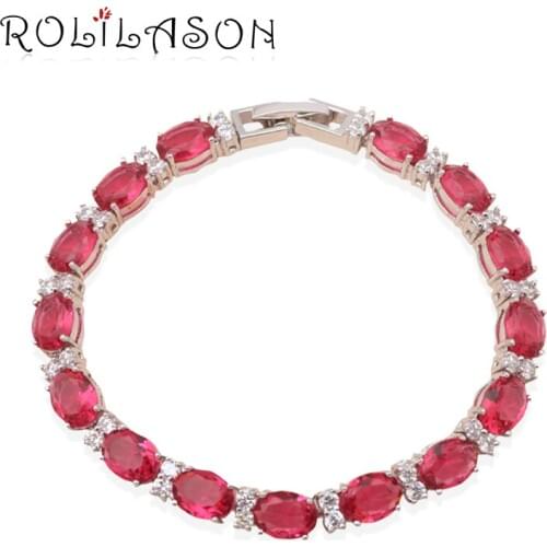 ROLILASON Rose red zircon crystal silver bracelets dinner party items Health Fashion jewelry TB459