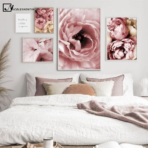 Pink Peony Flower Canvas Painting Plant Poster Nordic Decoration Botanical Print Modern Artwork Wall Art Picture Ling Room Decor