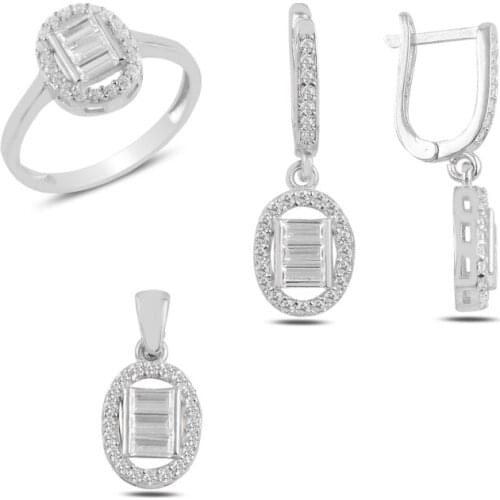 Silver 925 Sterling Baget Zircon Engagement Set