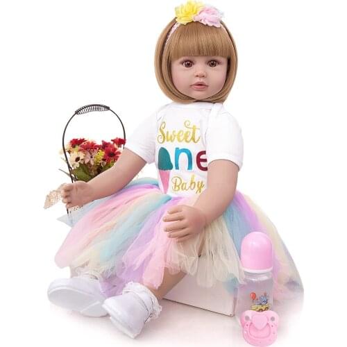 60 CM Silicone Reborn baby Doll Lifelike Princess girl toddler Newborn Dress Up Doll Bonecas For Childrens Day Gifts