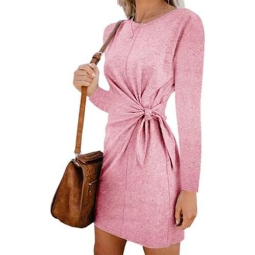 Round collar tie loose long sleeve autumn winter dress