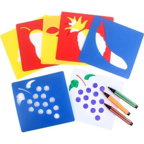 6pcs Animal Fruit Pattern Drawing Template Children DIY Book Decoration Cartoons Toy School Child Gift Painting Series Stencil