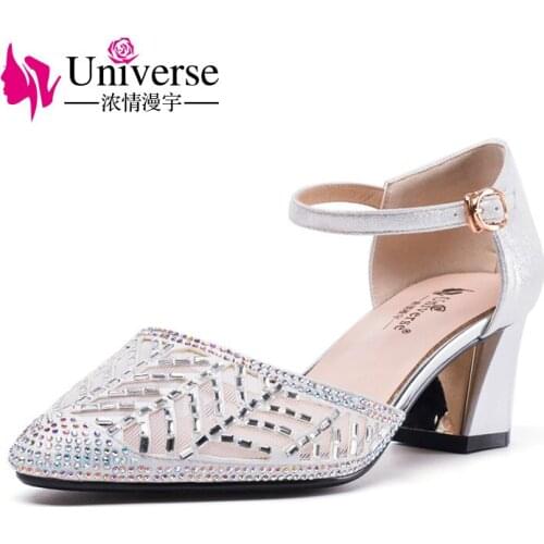 Universe 2018 summer square heel high heel pointed toe buckle strap handmade women shoes pumps H076