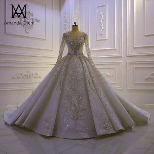 Robe de soiree de mariage Long Sleeves Lace Applique Off White Wedding Dress