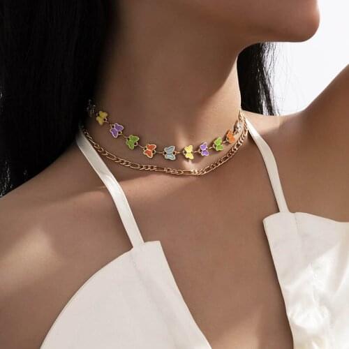 Vintage Temperament Colorful Butterfly Choker Necklace for Women Elegant Geometric Thick Chain Clavicle Necklace Jewelry Gift