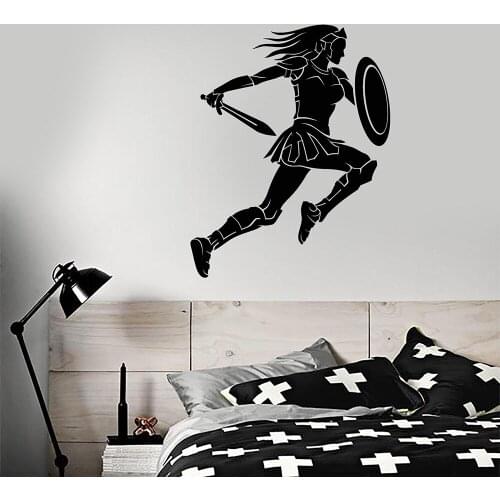 Warrior Woman Armor With Sword And Shield Vinyl Wall Decal Home Decor Living Room Art Mural Wall Stickers Gift