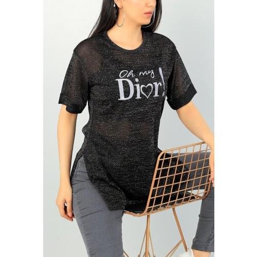 Lady T-Shirt Black Sim Printed Design Sleeve and Long 100 Cotton Trend Fashion Cheap Good Quality Summer Sun Holiday