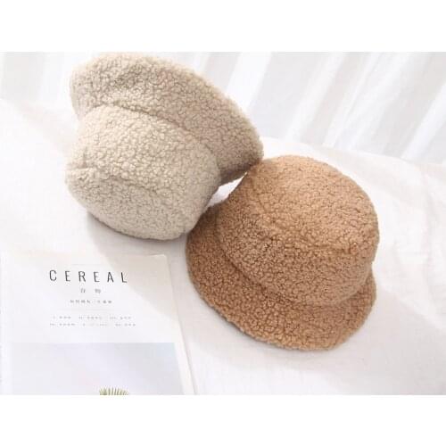 Women Hat Solid Artificial Fur Warm Female Cap Faux Fur Winter Bucket Hat for Women Outdoor Sunscreen Sun Hat Panama Lady Cap