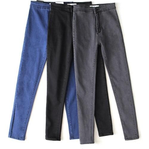 Women Skinny jeans grey High Waist jeans spring autumn women Slim Denim pants high elastic Pencil Jeans Tight Trouser Femme