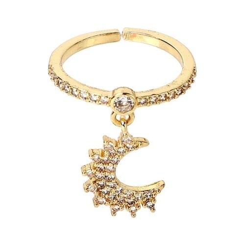 Female White Crystal Moon/Cross Pendant Ring Charm 18K gold Wedding Rings For Women Cute Bridal Love Heart Engagement Ring