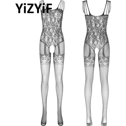 Womens Fishnet Bodystocking Plus Size Crotchless Bodysuit Sexy Tights Soft Nightwear Lingerie