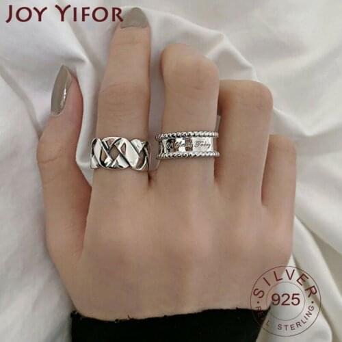 INS Fashion 925 Sterling Silver Party Rings for Women Vintage Weaving Geometric Handmade Punk Hiphop Party Jewelry Gifts
