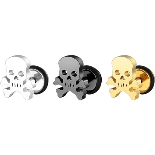 1 Pair skull earrings ear plugs Titanium Stainless Steel Rock Hiphop style ear men/women pierced Stud Earrings