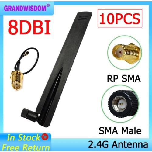 10pcs 2.4Ghz Wifi antenna 8dbi SMA Male Omni-Directional 2.4 ghz antenne Router wi fi Antena +21cm RP-SMA Male Pigtail Cable