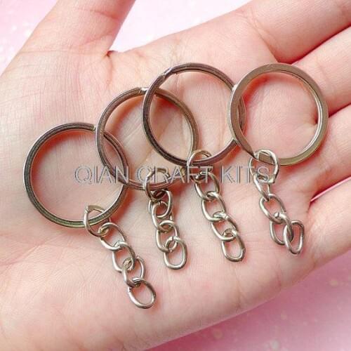 100pcs Key Holder in Round Shape w/ Chain (24mm / Silver) Key Clasp Split Silver Ring Key Charms Key Chain Key Ring nickle free