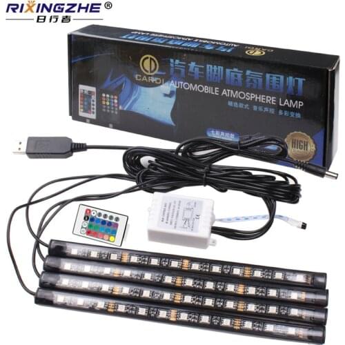 Car interior lights Four-in-one remote control USB 12led socket car colorful atmosphere light indoor lights