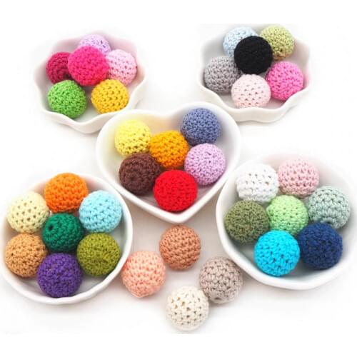 Chenkai 500pcs 20mm Wooden Crochet Beads Round Knitting Cotton Balls for DIY baby teether jewelry Sensory Teething Toy