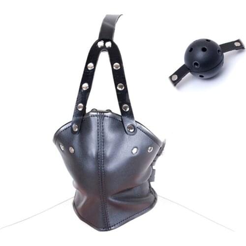 PU Leather Harness Head Neck Corset Bondage with Hollow Plastic Mouth Gag Ball Adult Games Slave Restraints Sex Products BDSM
