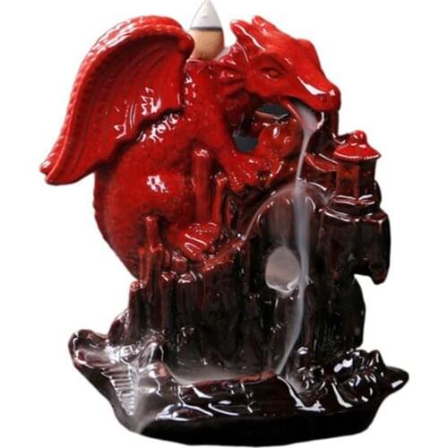 Backflow Incense Burner Pterosaur Dragon Aroma Burner Home Decoration Ceramic Crafts Art Red Color Incense Holder