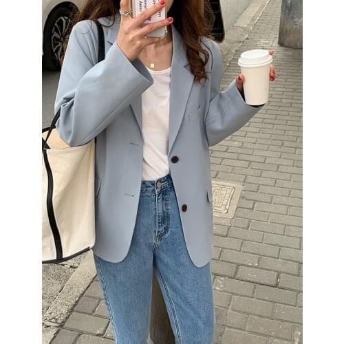 JESSIC Spring Casual Solid Color Suit Women 2021 New Korean Single-breasted Mid-length Long-sleeved Jacket