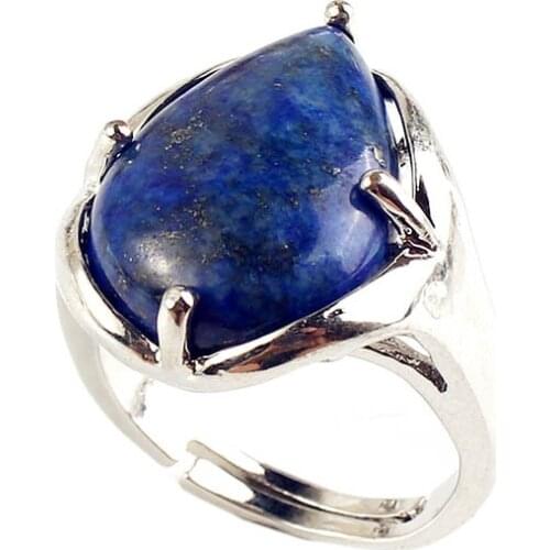 Kraft-beads Trendy Silver Plated Water Drop Resizable Lapis Lazuli Ring Anniversary Jewelry Lucky Gift