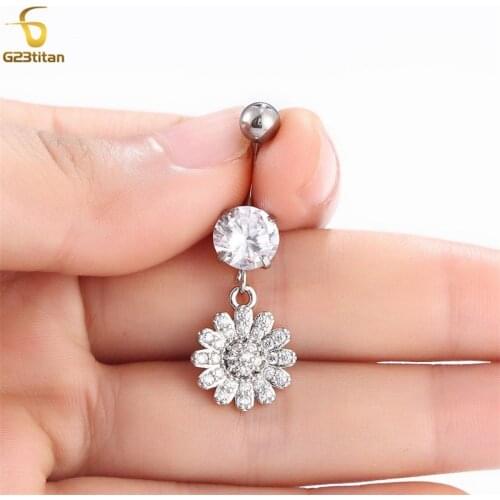 14G Body Piercing Sunflower Pendant Belly Ring Seaside Beach Jewelry G23titan Dangling Navel Jewelry Women Accesories