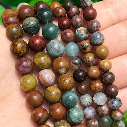 Natural Stone Smooth Ocean Indian Agates Round Spacer Beads For Jewelry DIY Making Bracelet Necklace Accessories 15'' 6 8 10mm