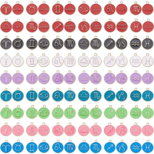 3 Sets Round Enamel Metal Charm 12 Constellation Double Sided Pendants for Bracelet Earrings Necklace Jewelry Making