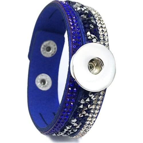 Fashion Crystal 226 Velvet Leather Rhinestone Charm Snap Button Bracelet Bangle Jewelry For Women Gift Fit 18mm Button