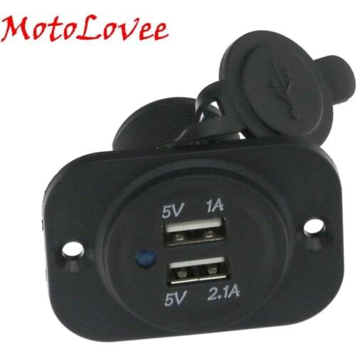 MotoLovee Universal 12V Motorcycle Waterproof Dual USB Port Charger Socket Outlet 1A 2.1A With Mounting Plate