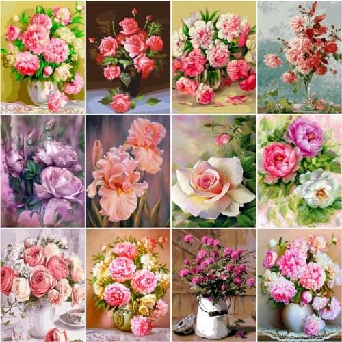 AZQSD Coloring By Numbers Flower DIY Canvas Painting Kits Wall Art Paint By Number Floral Canvas Painting Kits Handpainted Gift