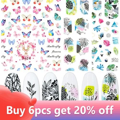 1 Nail Art Sticker Autumn Gold Yellow Fall Leaves Green Cactus Sketch Line Flowers Red Lips Water Decals Sliders For Nail Decor