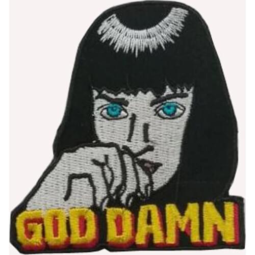 Mia Wallace GOD DAMN Patch Sew Iron On Embroidered Character Film Clothes patch