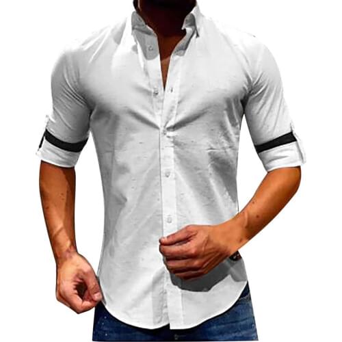 New Men Button Down Slim Fit Shirts Tops Summer Mens Turn Down Collar Solid Shirt Male Single-breasted Tops Casual Daily 2019