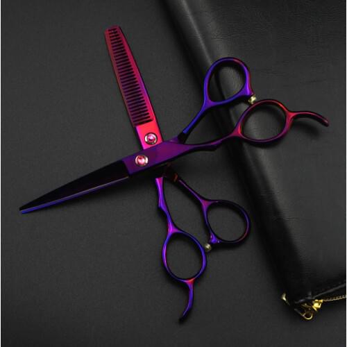 Professional japan 440c purple Left handed 6 '' hair scissors cutting barber makas haircut thinning shears hairdressing scissors