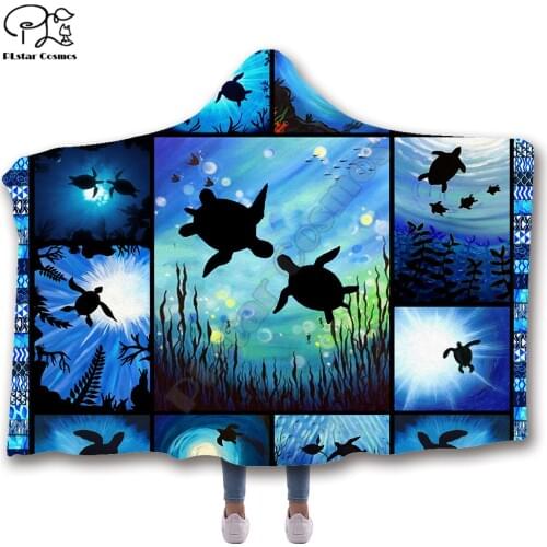 Anime turtle octopus pattern Hooded Blanket Adult colorful child Sherpa Fleece Wearable Blanket Microfiber Bedding style