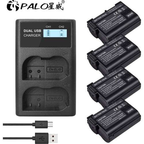 PALO EN EL15 EN-EL15A EN-EL15 Camera Battery + Dual charger kit for Nikon D500 D600 D610 D750 D7000 D7100 D800 D800E D810 camera