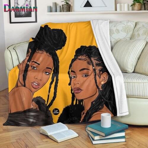 DARMIAN African Girl Pattern Print Plush Fleece Blanket Adult Kids Fashion Quilts Cool Home Office Washable Sherpa Blankets New