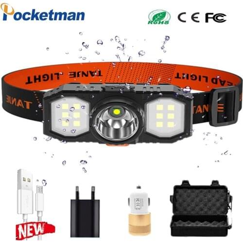 Portable mini XPE+COB LED Headlamp USB Rechargeable Camping Led Head Lamp Fishing headlight flashlight Tactical Torch Lantern