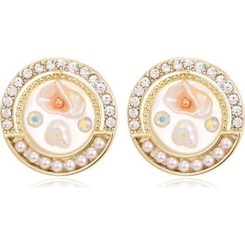 Round Crystal Pearl Stud Earrings For Women New Copper Zircon Pendant Earring Fashion Party Jewelry pendientes mujer 2020