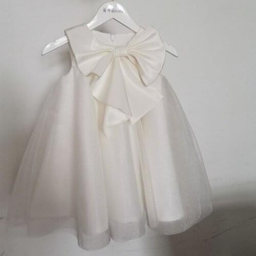 Cute New White Ball Gown for Girls Birthday Dress Flower Girl Dresses Tulle Bow First Communion Childrens Party New Year Dress