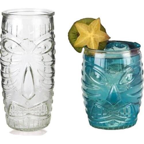 Glass Tiki Mugs Glass Cocktail Cups Shaped Like Tiki Heads, ideal for Tropical Cocktails