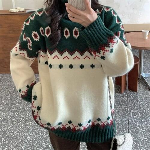 Christmas Sweater Autumn And Winter 2020 New Loose Korean Style Turtleneck Knitted Sweater Long Sleeve Thicken Jumper Sweaters