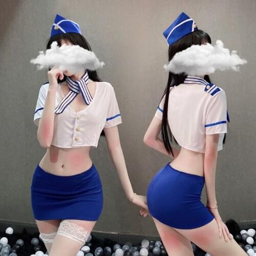 Stewardess Uniform Erotic Temptation Sexy Flight Attendant Role Play Exotic Costumes Short Backless Japanese Lingerie Role Play